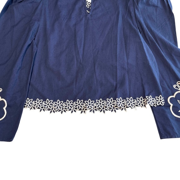 Express Blue Top Puff Sleeve Blouse Bohemian Embroidered Floral Size Small - Picture 12 of 13